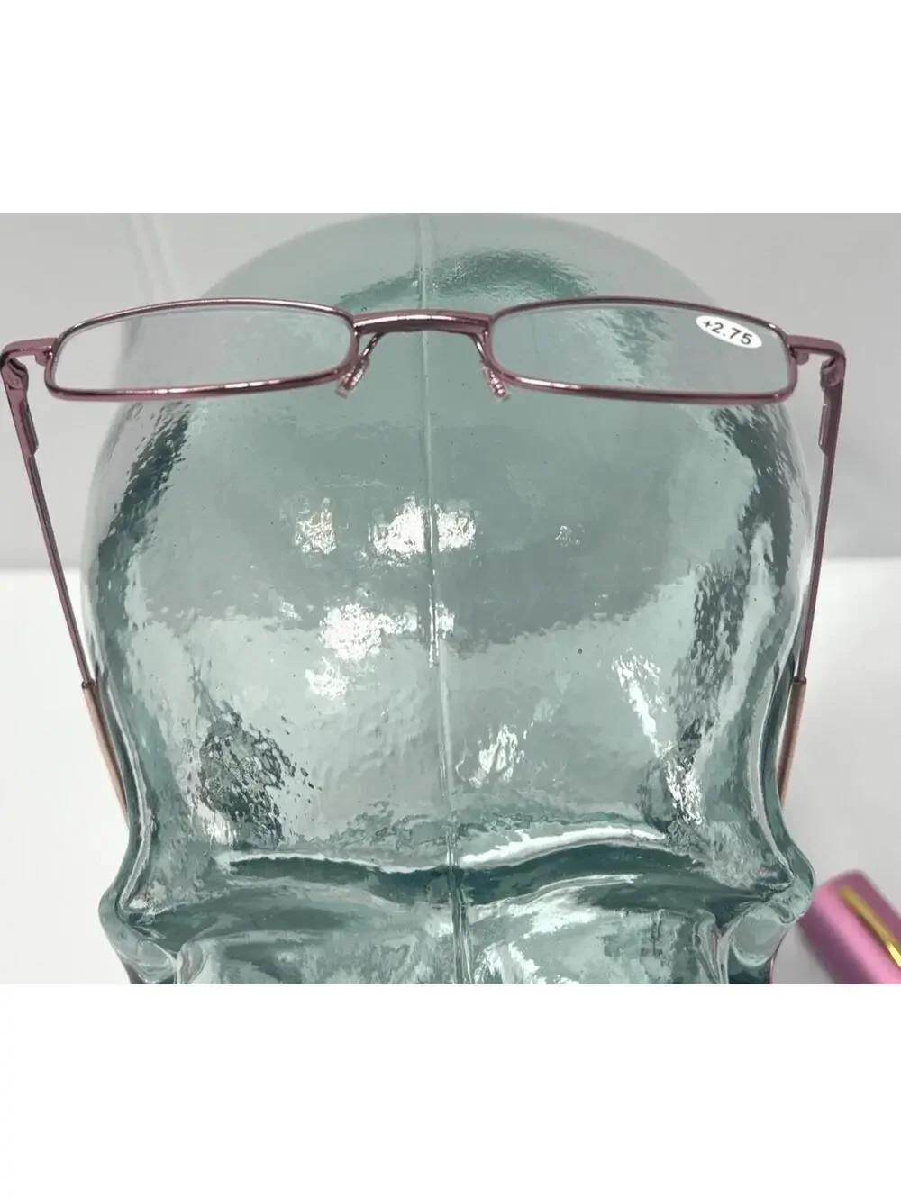 +2.75 Reading Glasses Pink Slim Metal Frame with Matching Hard Case Portable